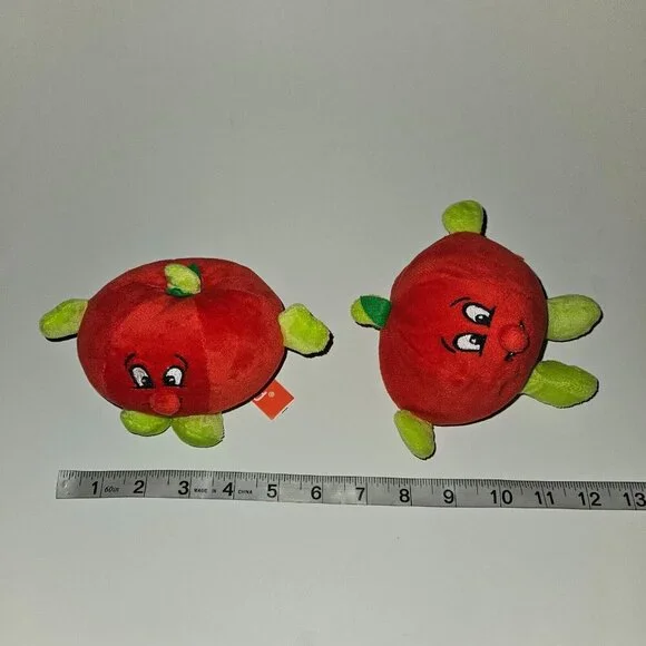 2 Gitzy Plush Rattle Lot 4" Stuffed Baby Toy Red Tomato? Apple? Fruit Vegetable